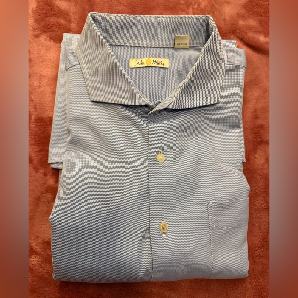 Peter Millar Men's light blue and white stripe Casual Shirt
